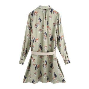 Qeils Women Chic Fashion With Belt Animal Print Lo